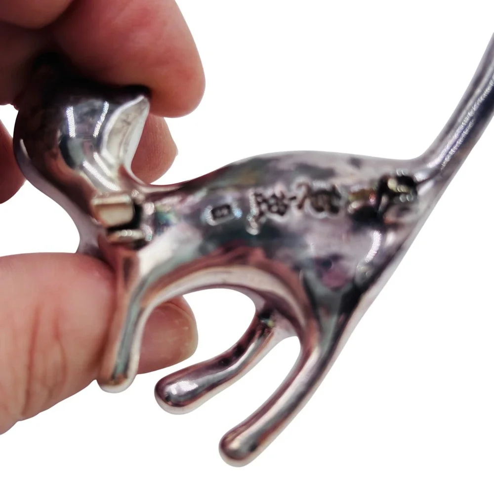 Vintage Taxco Mexico Sterling Silver 925 Arched Back Cat Brooch Pin Minimalist